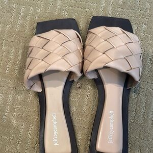 Jeffrey Campbell braided leather flat sandal in nude